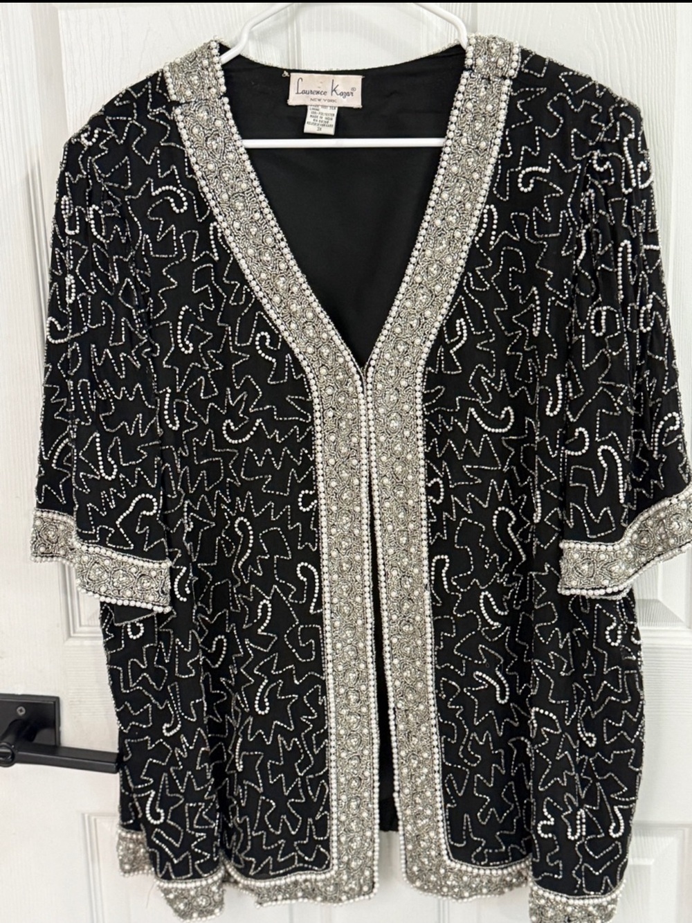 Vintage Lawrence Kazar 3X Black Silk Heavily Beaded Evening Jacket Art Deco Glam